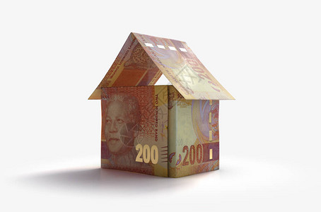 埃斯卡兰特南部非洲兰德钞票的概念折叠成一栋简单的房子的形状设计图片
