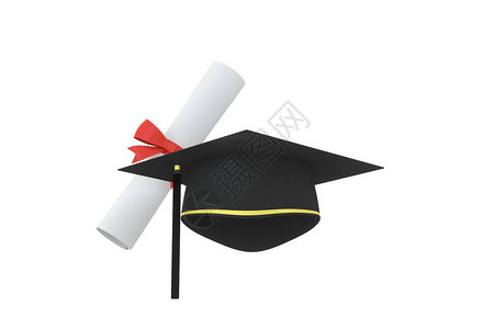 毕业帽子毕业文凭除了白背景的3D造影图片