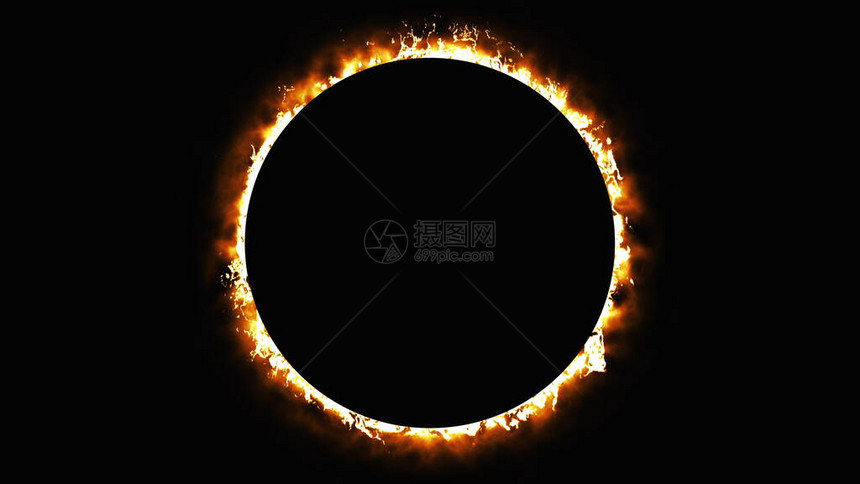 日食电脑生成火圈燃烧入口门3D图片