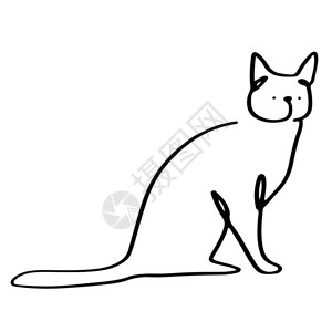 连续线可爱猫咪简单插图图片