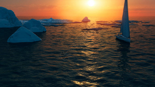 融冰气候变化帆船在南极海域航行北冰洋设计图片
