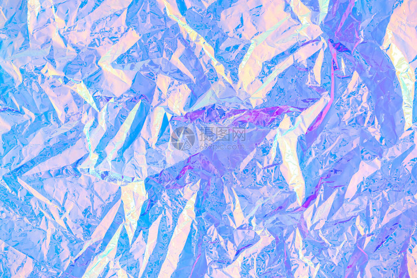 80年代风格的模糊抽象现代柔和彩色全息背景皱巴的彩虹箔真实纹理合成波蒸汽波风格Retrowave图片