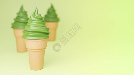 脆沙果在绿色背景的脆盘上以绿色茶叶香味作为软服务冰淇淋3设计图片