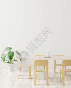 餐厅和桌子在白色背景前视图白色空墙上设置复制空间图片