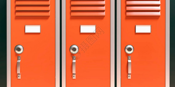学生储物柜橙色红闭合的金属门图片