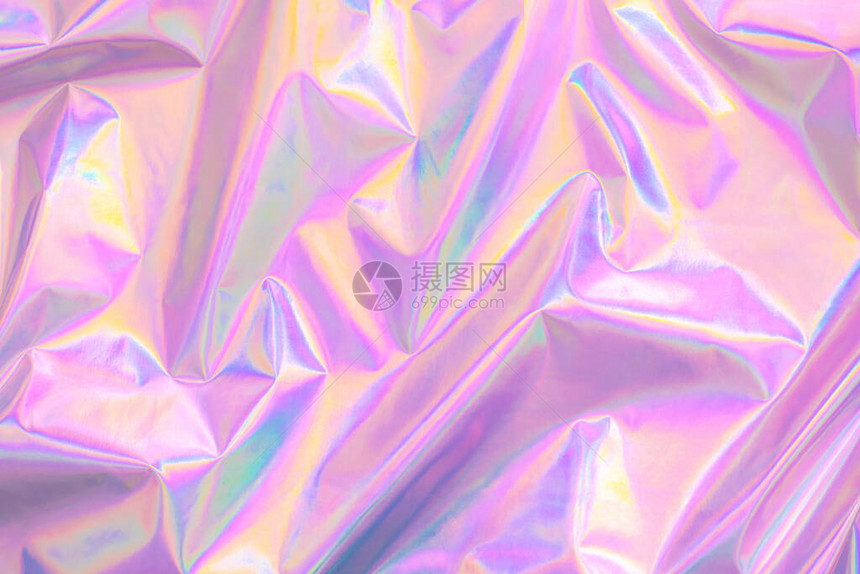 80年代风格的抽象现代柔和粉色全息背景皱巴的虹彩箔纺织真实质感合成波蒸汽波风格Retrowave图片