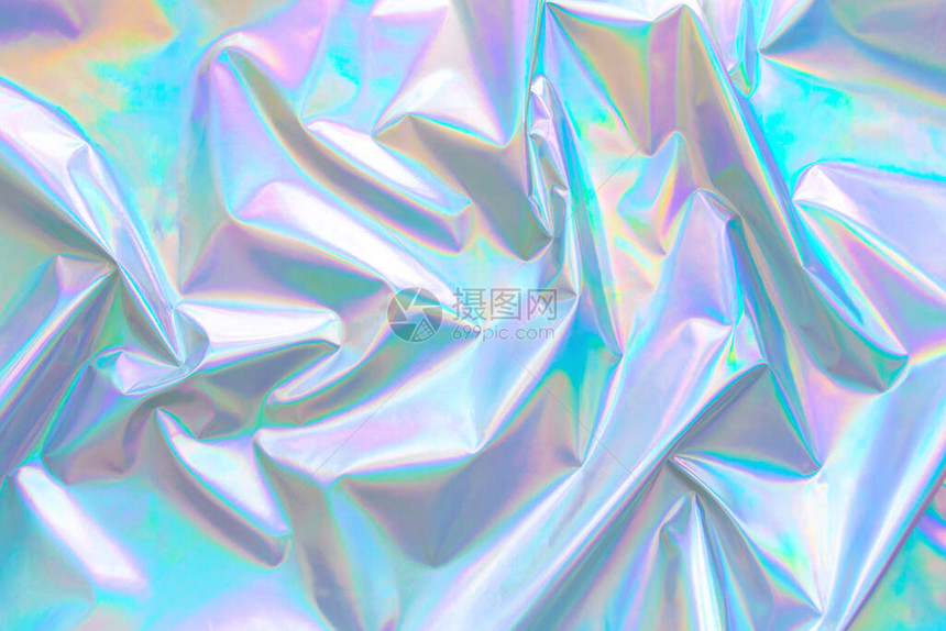 80年代风格的抽象现代柔和彩色全息背景皱巴的虹彩箔纺织真实质感合成波蒸汽波风格Retrowave图片
