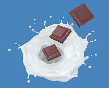 巧克力在牛奶流中掉落并喷洒3D铸图片