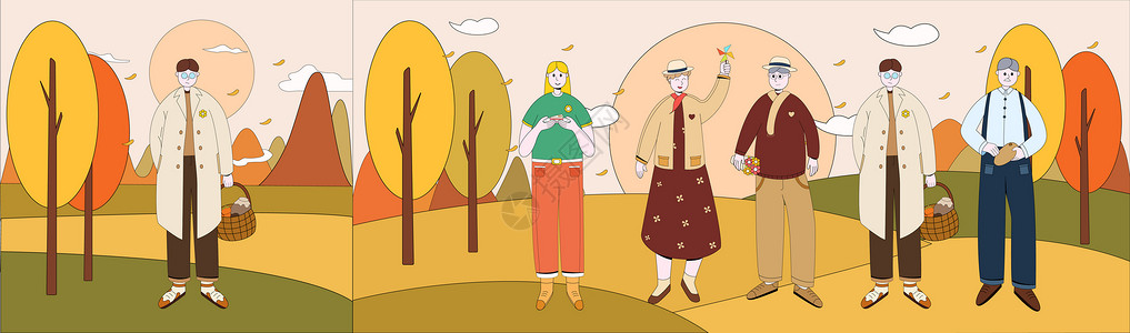 重阳节红橙暖色老人重阳糕酒菊花SVG插画图片
