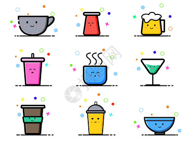 彩色茶杯彩色生活杯碗SVG图标插画