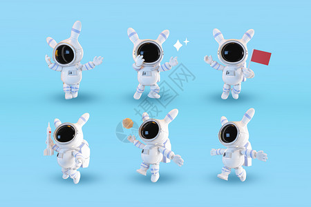 科技立体模型宇航员兔子c4d模型插画