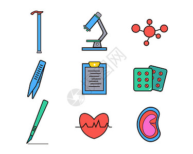 医疗设备手术刀多色医疗主题医疗矢量元素套图插画
