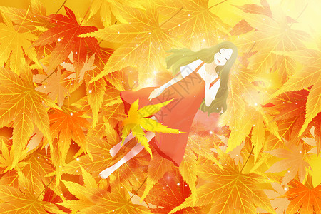 创意秋天落叶枫叶美女图片
