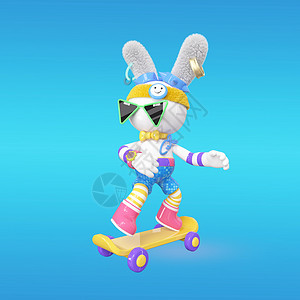 c4d潮流兔子立体模型之玩滑板1背景图片