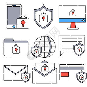性安全计算机安全线性图标icon插画