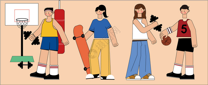 手绘滑板女孩扁平卡通休闲运动生活SVG插画插画