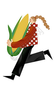 玉米棒元素玉米女孩扁平插画元素插画