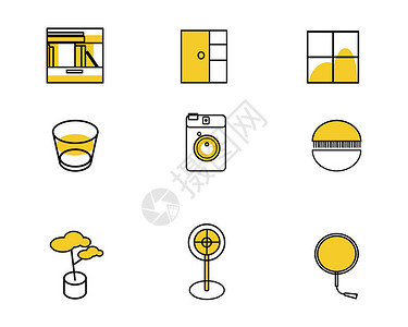 窗户元素黄色生活主题SVG元素图标套图插画