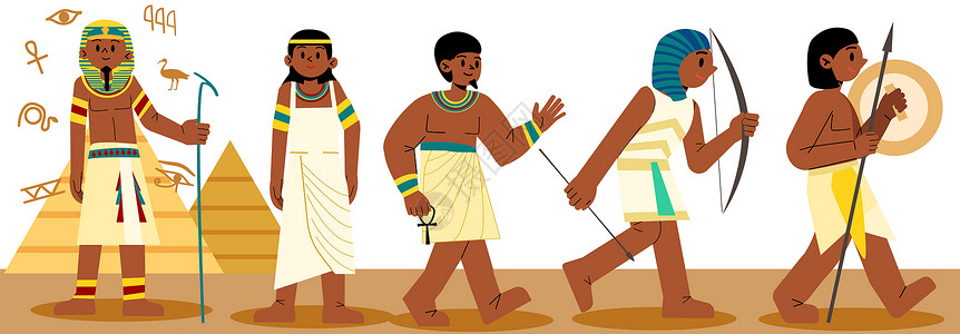 古文明svg人物插画古埃及法老文字人物形象矢量组合插画