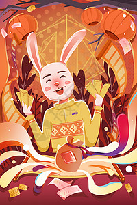 扁平矢量风兔年新春手握红包的兔子图片