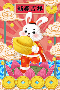 兔年春节抱着金元宝的兔子背景图片