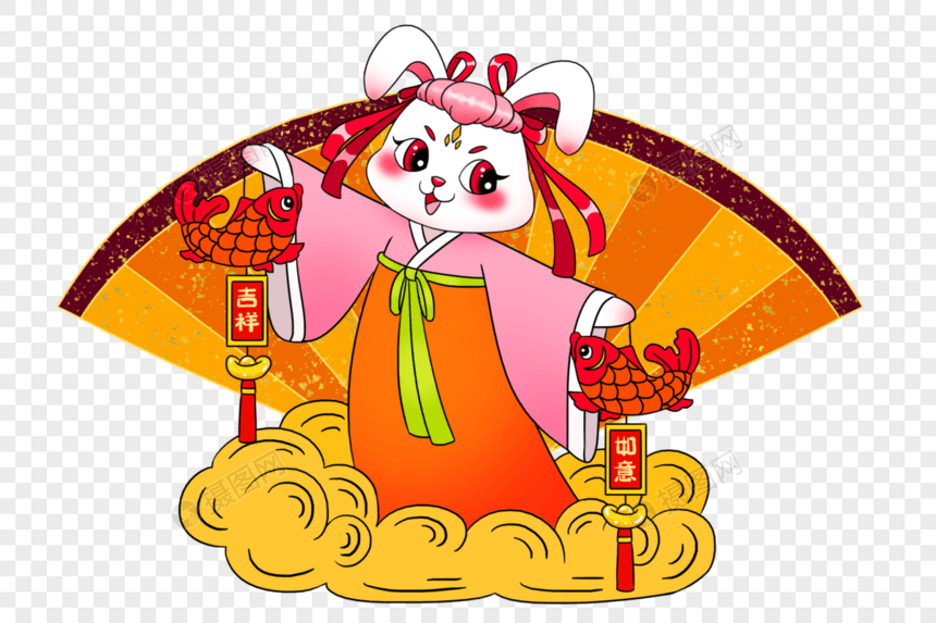 2023年兔年新年美丽的卡通汉服兔子祝愿大家吉祥如意图片