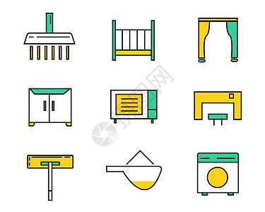 免抠衣柜绿黄色系ICON生活元素图标插画