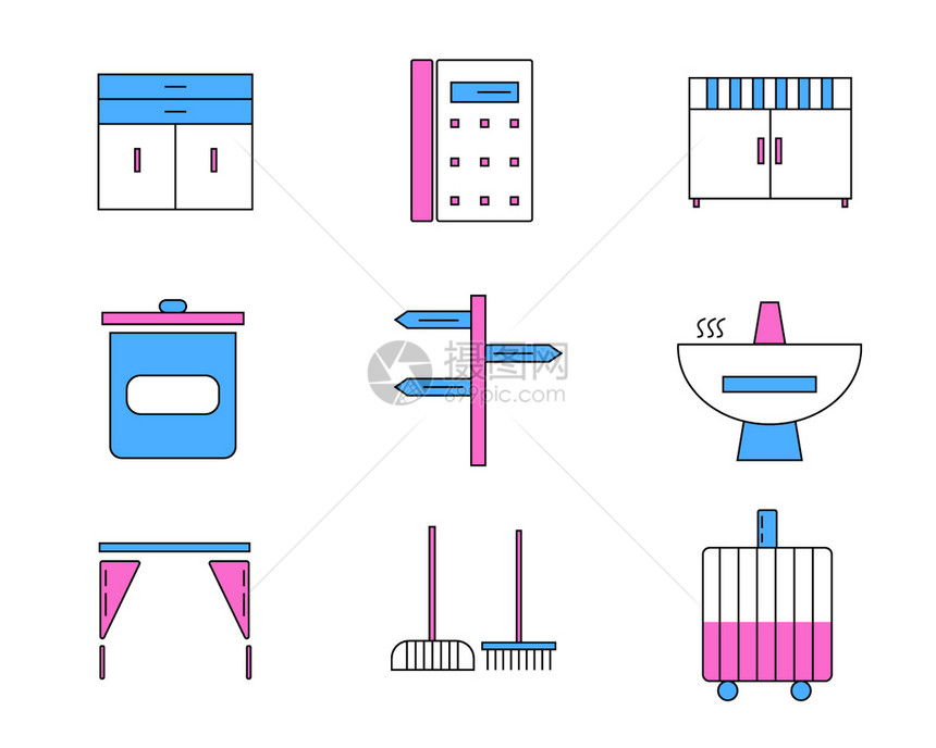 蓝粉色系生活元素ICON图标图片