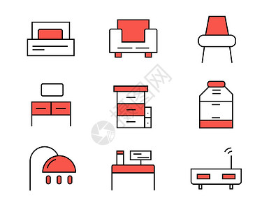 免抠床头柜红色生活元素ICON图标插画