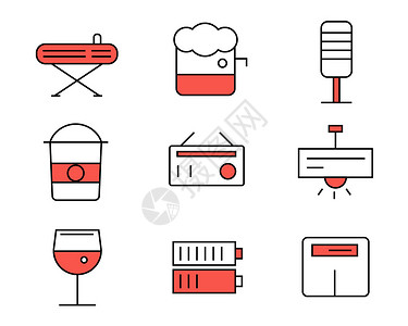 熨斗设计素材红色ICON图标生活日用元素套图svg图标插画