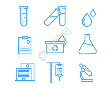医院线性图标蓝色医疗图标试剂试管svg线性图标​插画