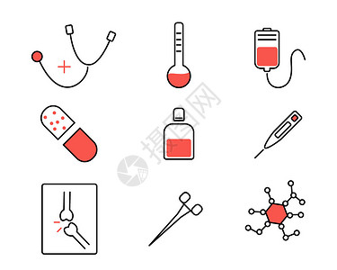 数据红色红色医疗主题SVG元素图标套图插画