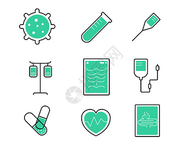 细菌图标绿色心电图SVG元素图标套图插画