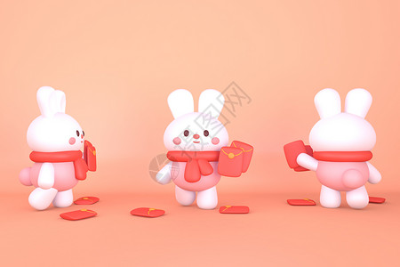 红包模型C4D兔子红包IP模型插画