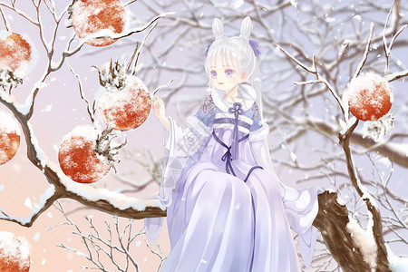 立冬雪姑娘古风插画背景图片