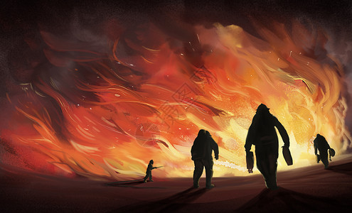 灰烬奔赴火场的消防员插画
