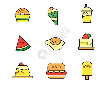 黄甜甜圈黄橙绿红拟人SVG元素图标套图插画