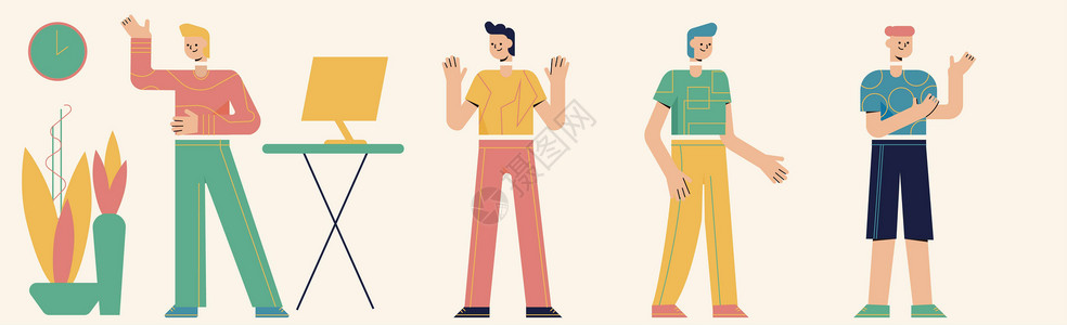 人物介绍排版绿粉色卡通生活类办公SVG拆分人物插画