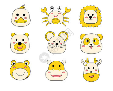 狮子和老鼠黄色系卡通可爱动物矢量套图​插画