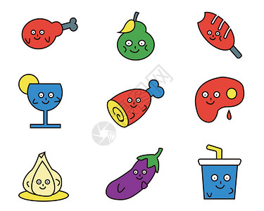 蒜茄子红蓝绿黄紫灰拟人SVG元素图标套图插画