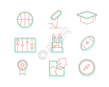篮球数学素材红绿色教育SVG元素图标套图插画
