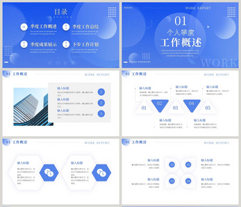 蓝色时尚个人季度工作述职报告PPT模板图片
