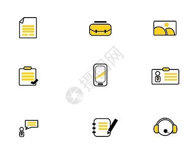 客服手机黄色合同商务主题矢量元素套图插画