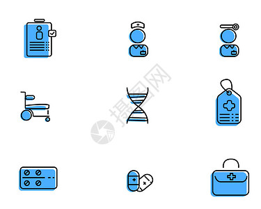 蓝色病历医疗主题矢量元素套图背景图片