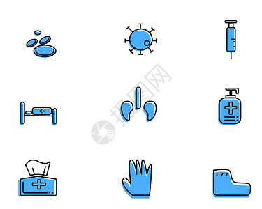 蓝色手套蓝色细胞医疗主题矢量元素套图插画