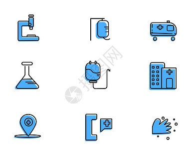电话咨询图标蓝色医疗主题矢量元素套图插画