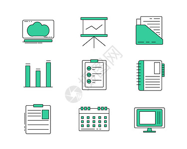电脑装机清单绿色ICON图标数据SVG图标元素套图插画