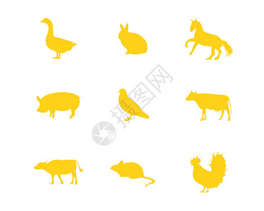 公鸡元素黄色畜牧业svg图标元素套图插画