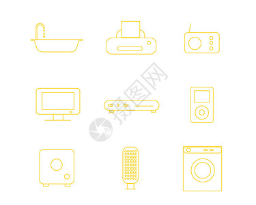 电视机遥控器黄色线性家用电器图标svg图标元素套图插画
