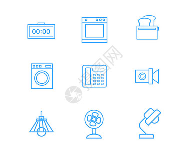蓝色洗衣机蓝色家用电器图标闹钟svg图标元素套图插画